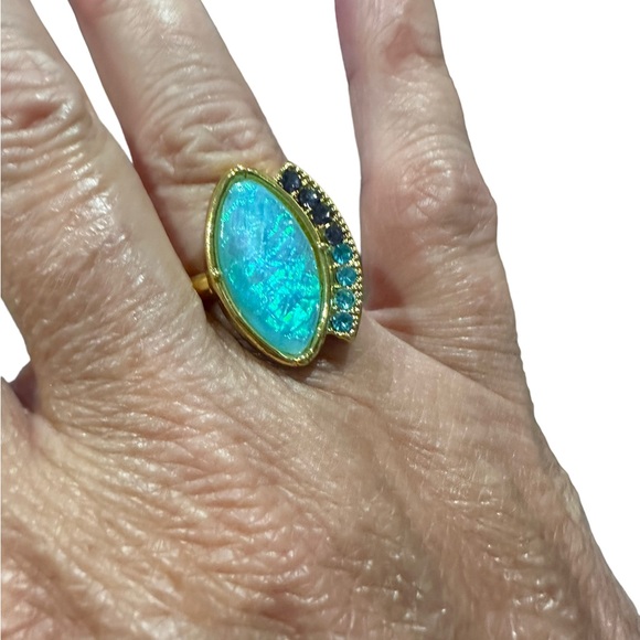 Turquoise Iridescent with Rhinestone Accent Ring - Picture 1 of 5